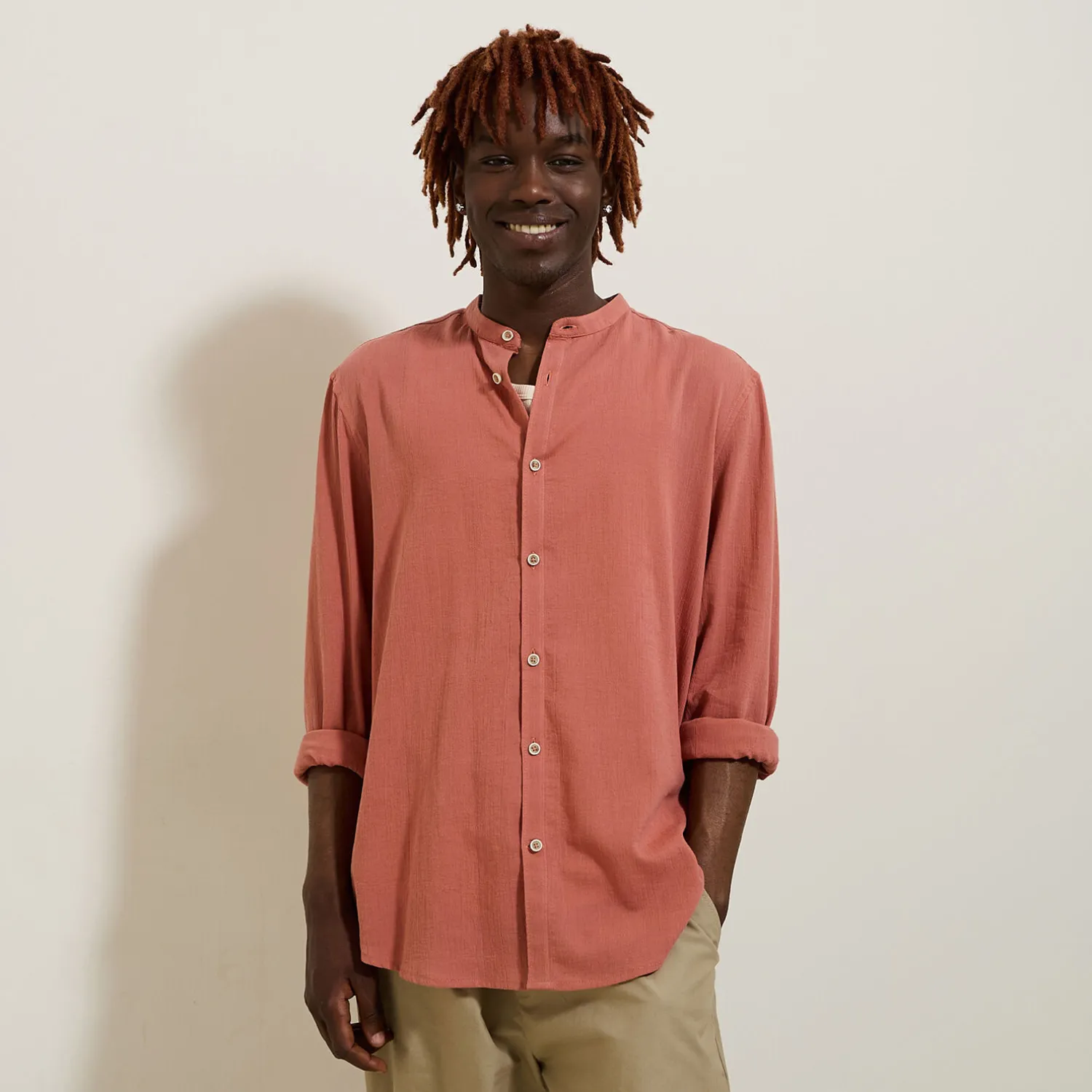 Jules Chemise en coton lin col mao- Chemise