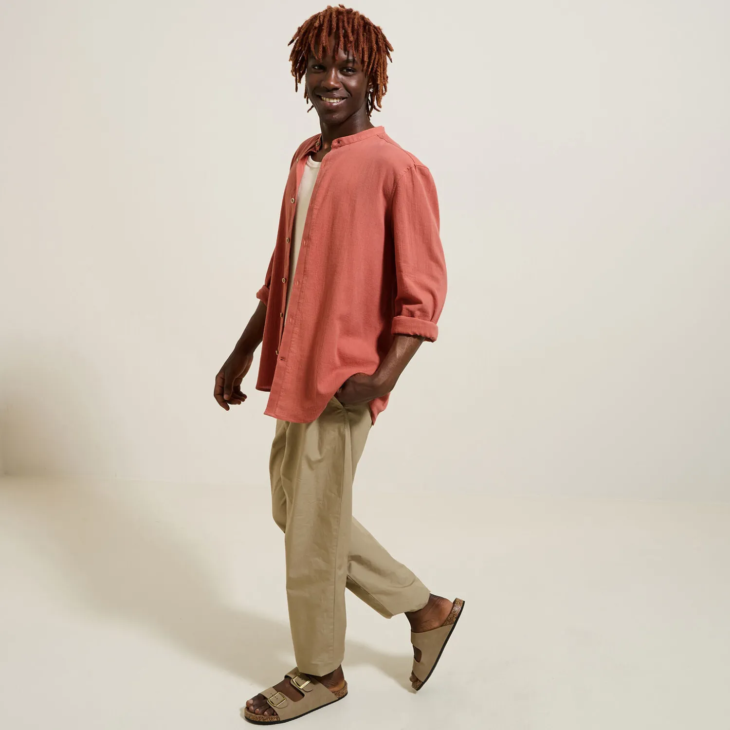 Jules Chemise en coton lin col mao- Chemise