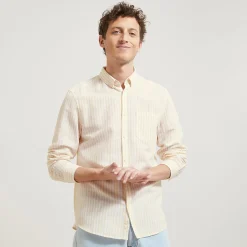 Jules Chemise en coton lin rayée col boutonné- Chemise