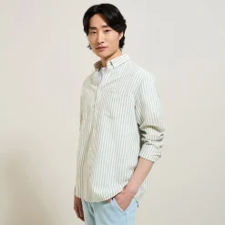 Jules Chemise en coton lin rayée col boutonné- Chemise