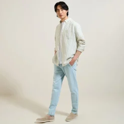 Jules Chemise en coton lin rayée col boutonné- Chemise