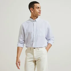 Jules Chemise en coton lin rayée col boutonné- Chemise