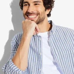 Jules Chemise en coton lin rayée col boutonné- Chemise