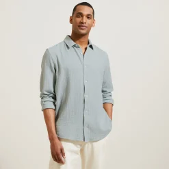 Jules Chemise en gaze de coton unie col boutonné- Chemise