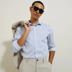 Jules Chemise sans repassage regular en coton rayée- Chemise Repassage Facile|Chemise Formelle