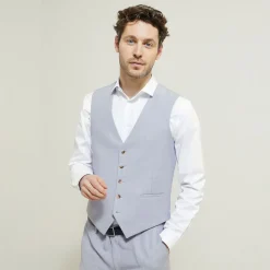 Jules Costume 3 pièces slim contenant du lin - Bleu- Ensemble De Costume