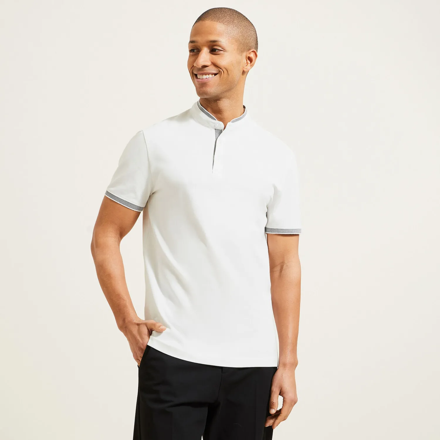 Jules Polo manches courtes slim uni col mao piqué- Polo