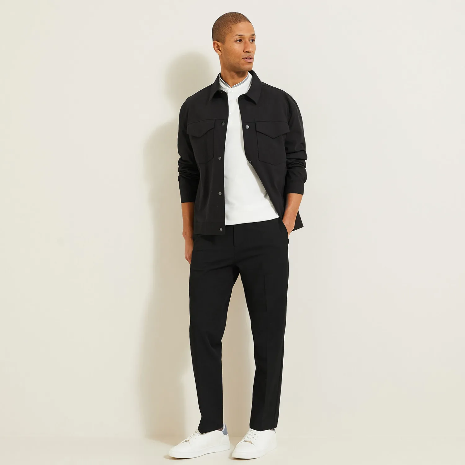 Jules Polo manches courtes slim uni col mao piqué- Polo