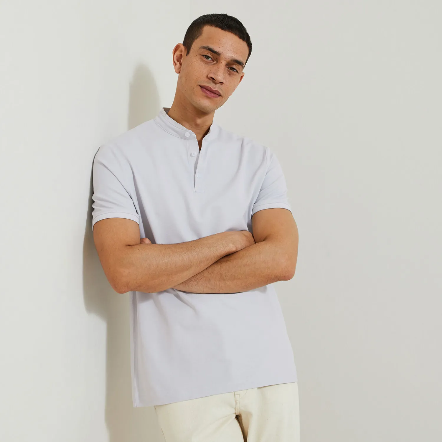 Jules Polo manches courtes slim uni col mao piqué- Polo