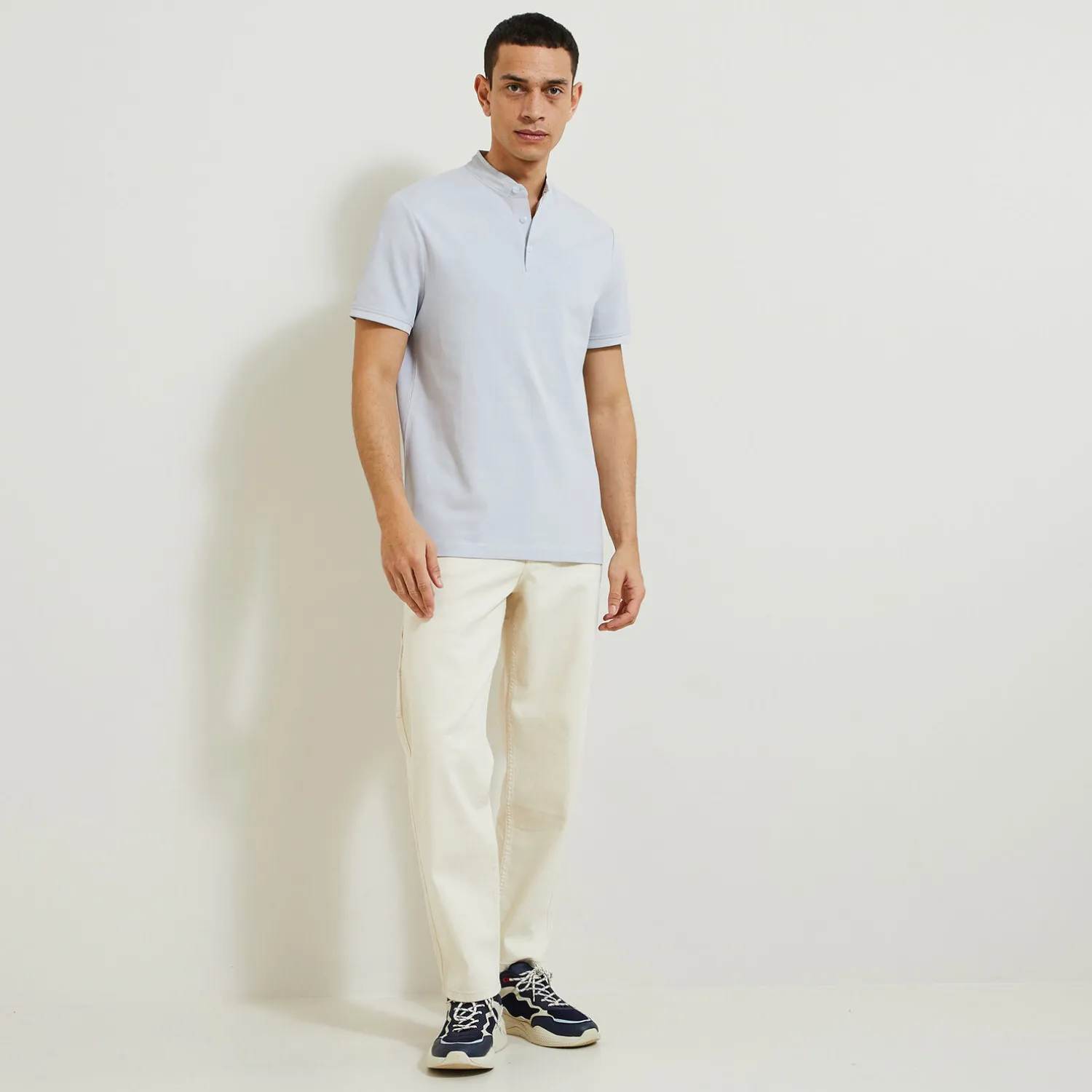 Jules Polo manches courtes slim uni col mao piqué- Polo