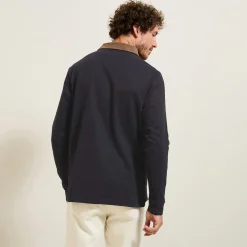 Jules Polo manches longues piqué col velours- Polo