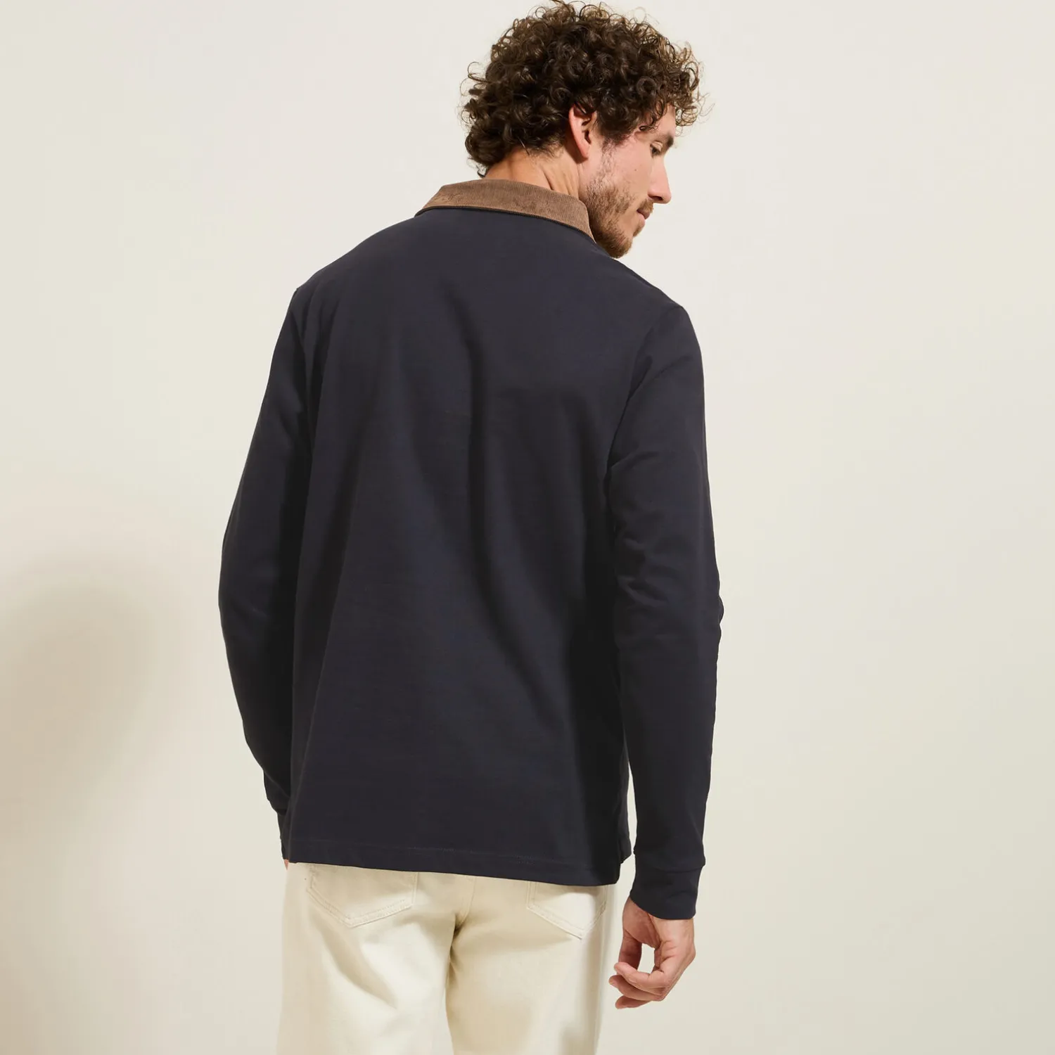 Jules Polo manches longues piqué col velours- Polo