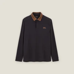 Jules Polo manches longues piqué col velours- Polo