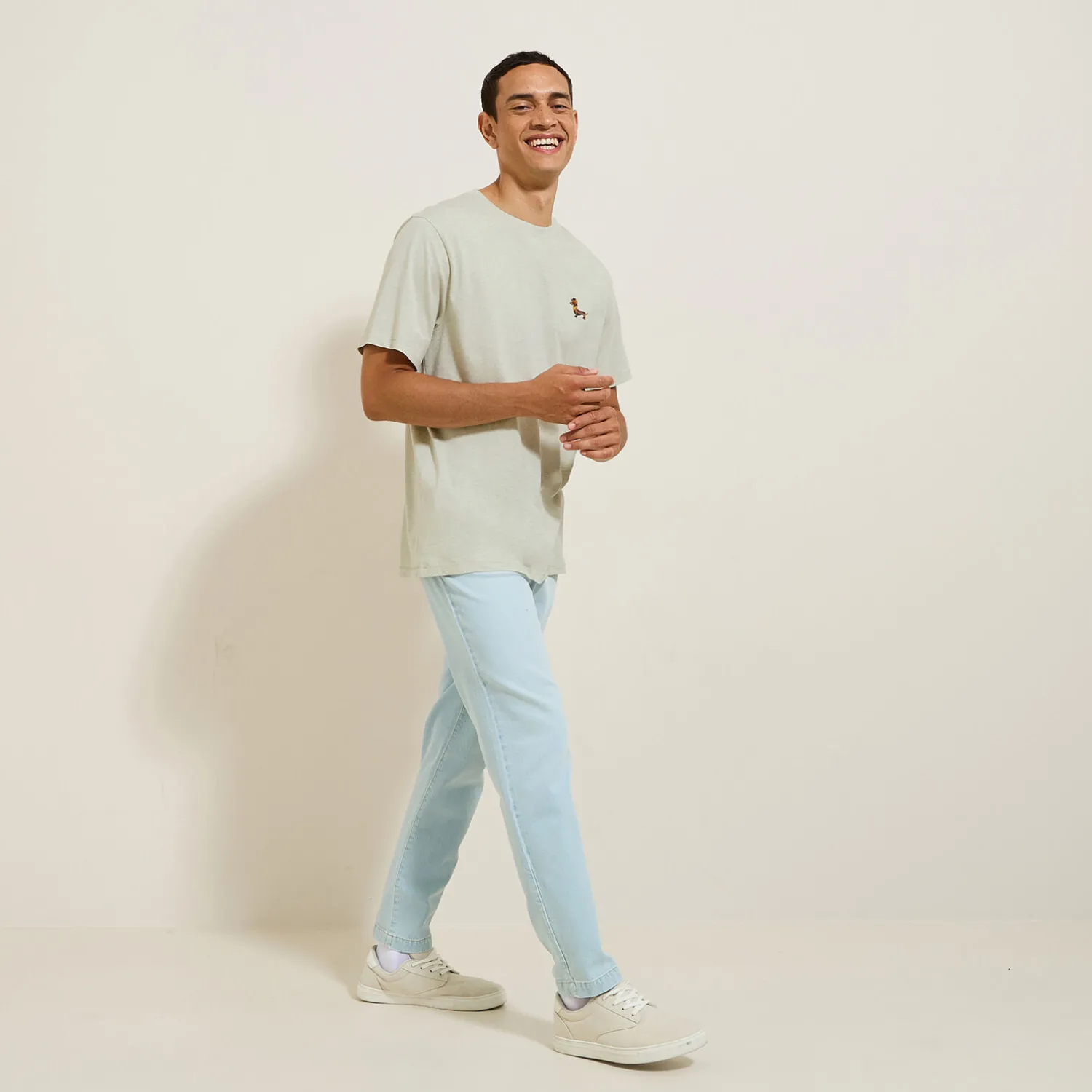 Jules Tee shirt col rond chiné brodé poitrine en coton- T-shirt