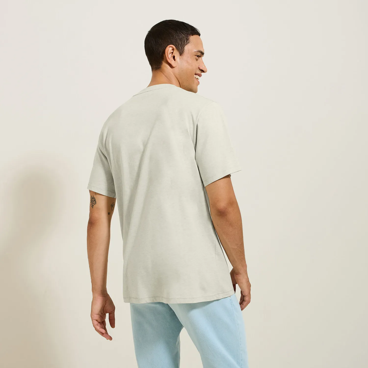 Jules Tee shirt col rond chiné brodé poitrine en coton- T-shirt