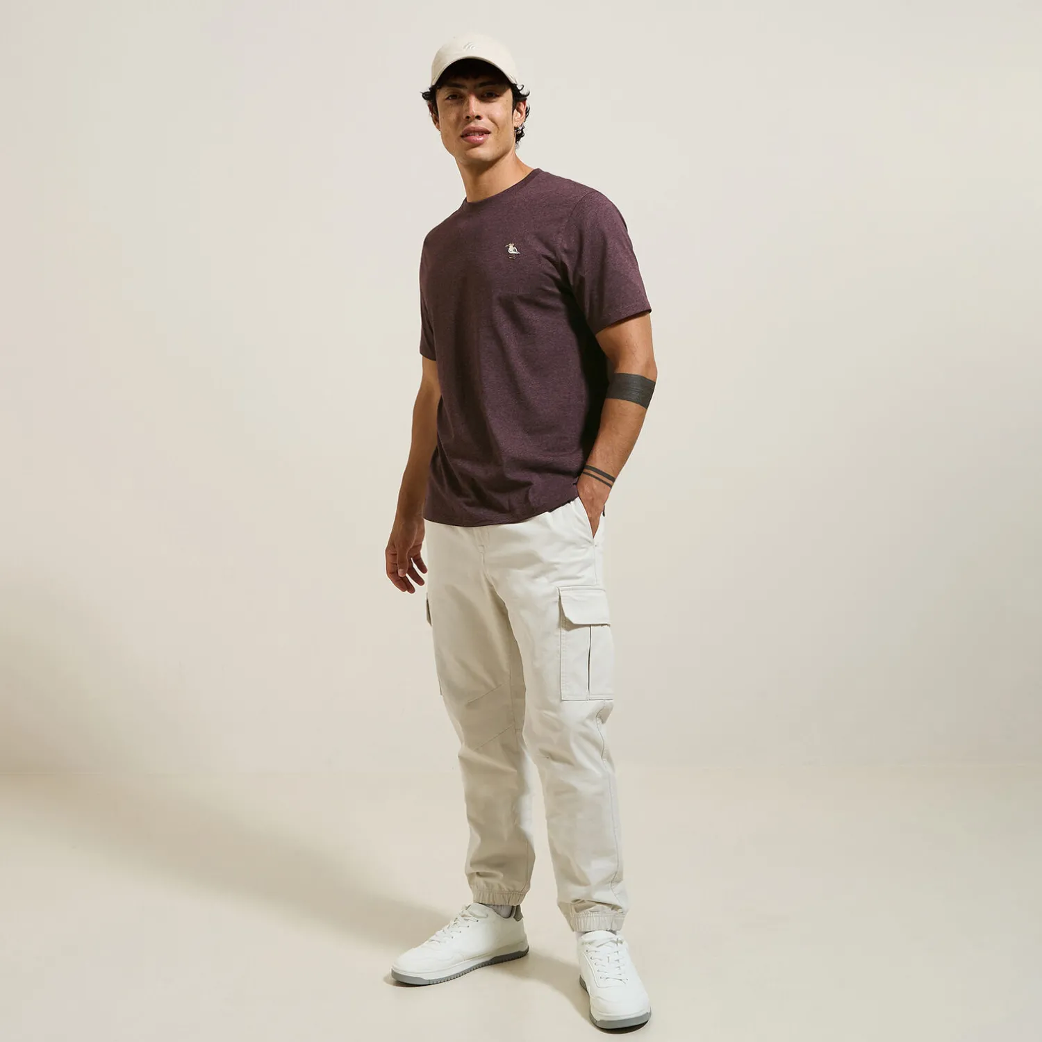 Jules Tee shirt col rond chiné brodé poitrine en coton- T-shirt