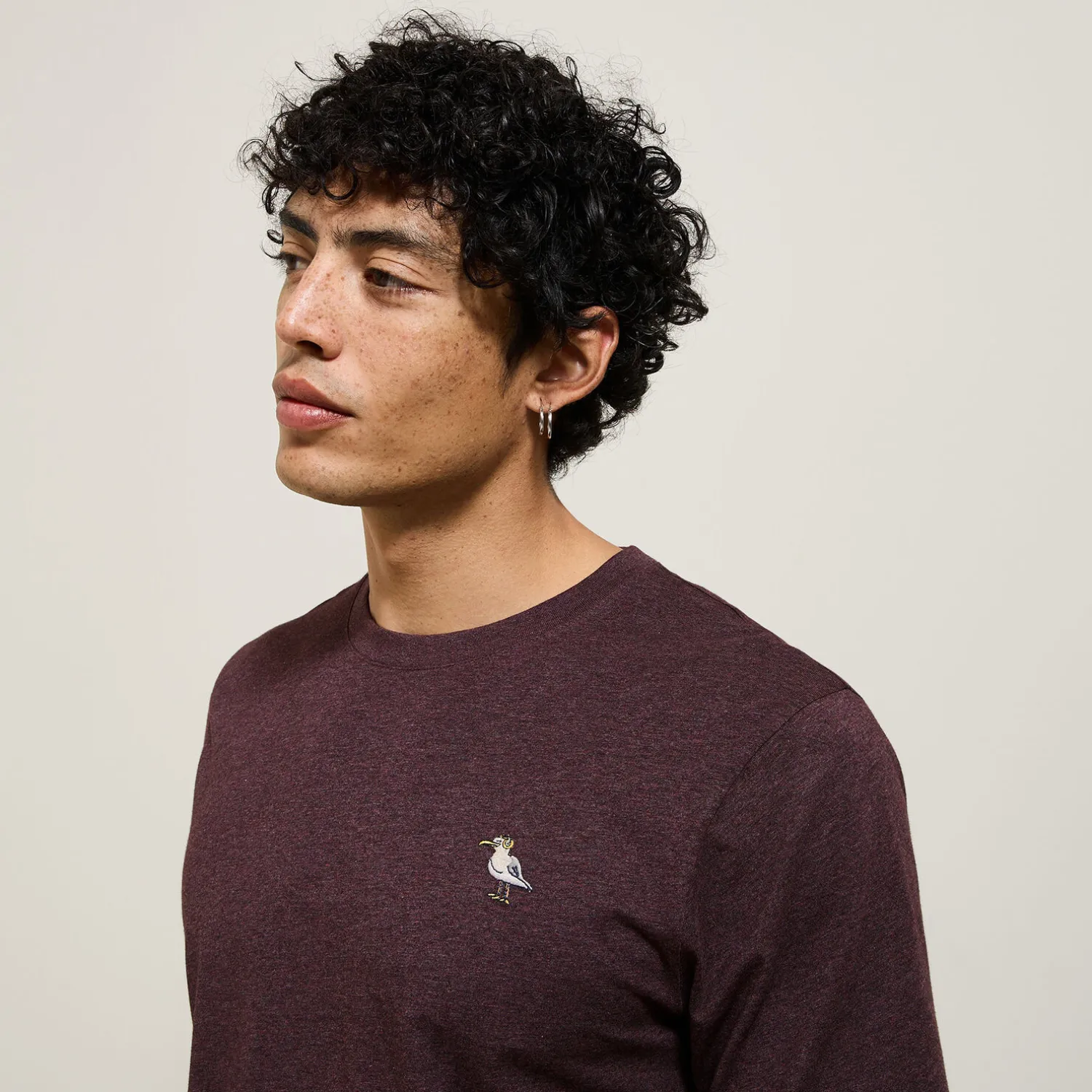 Jules Tee shirt col rond chiné brodé poitrine en coton- T-shirt