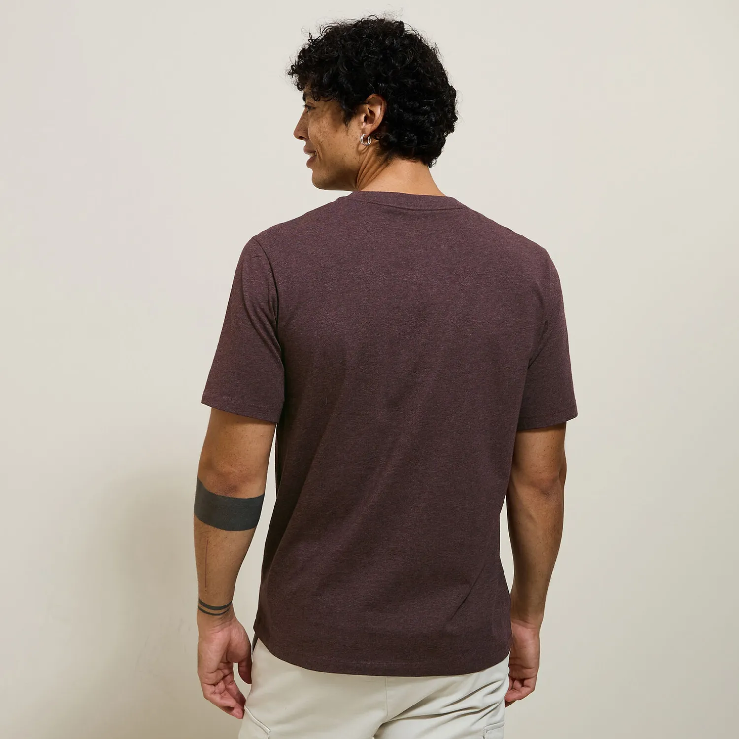 Jules Tee shirt col rond chiné brodé poitrine en coton- T-shirt