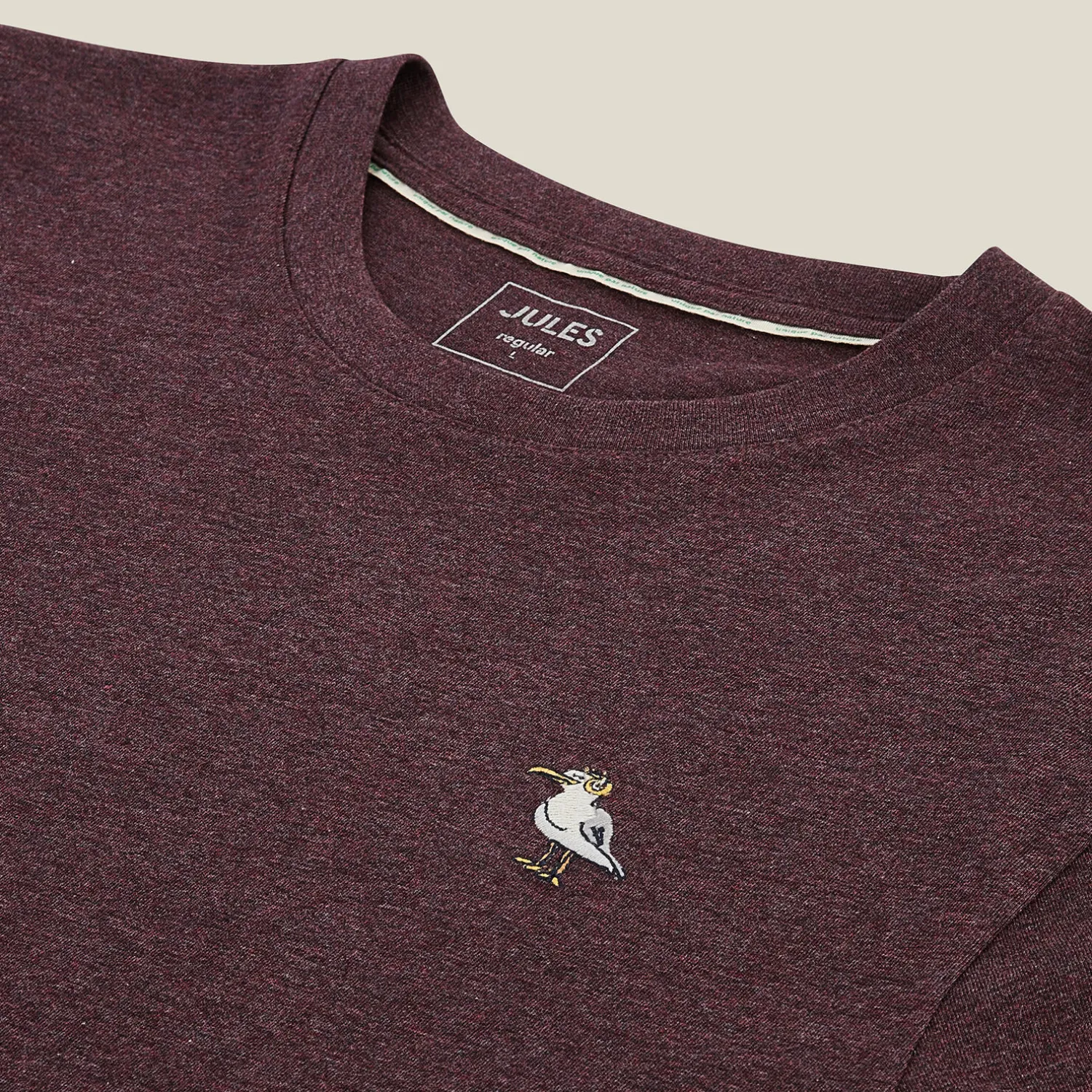 Jules Tee shirt col rond chiné brodé poitrine en coton- T-shirt