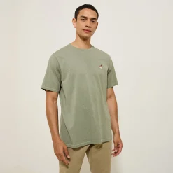 Jules Tee shirt col rond chiné brodé poitrine en coton- T-shirt