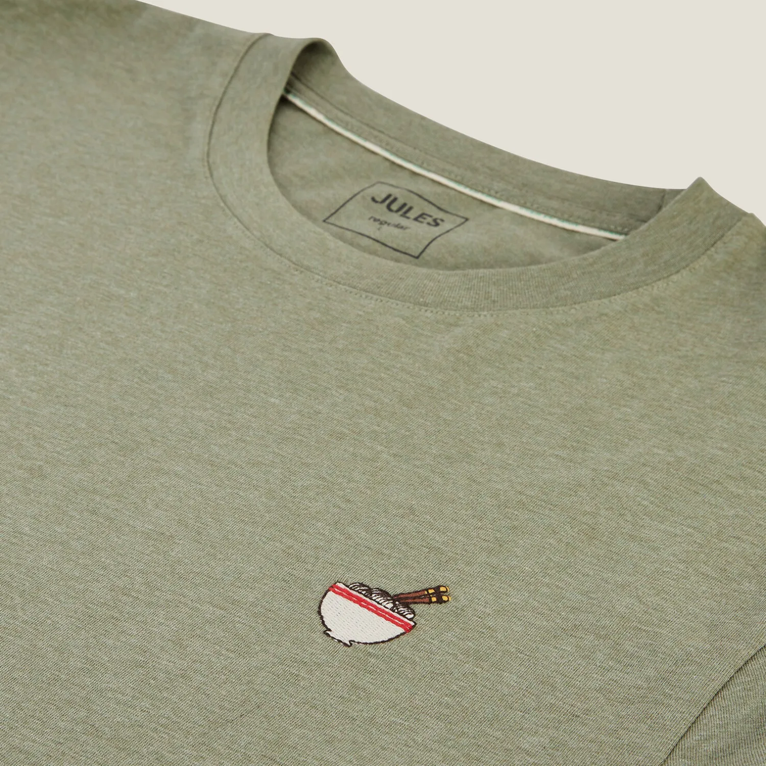 Jules Tee shirt col rond chiné brodé poitrine en coton- T-shirt