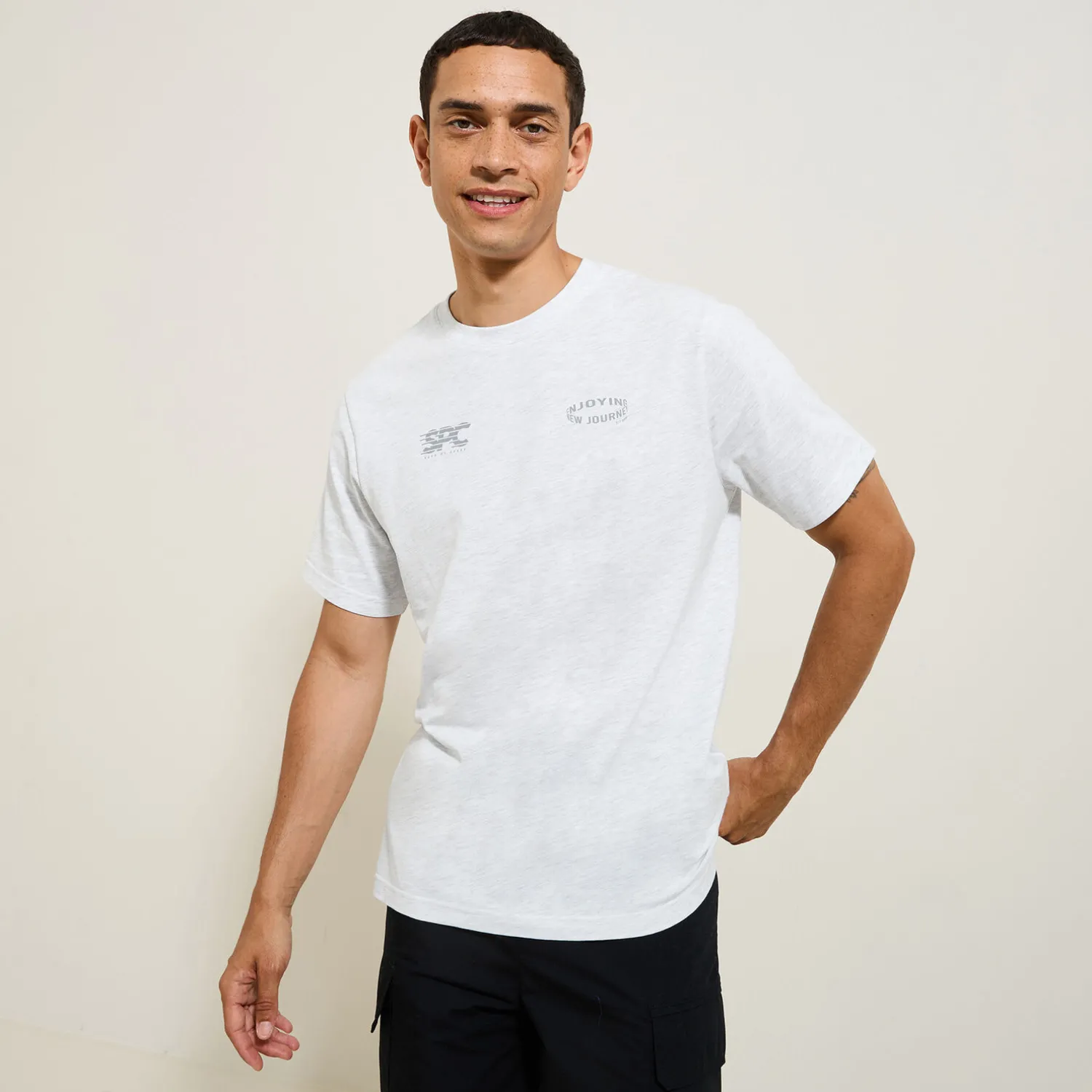 Jules Tee shirt col rond imprimé en coton- T-shirt