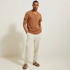 Jules Tee shirt col tunisien matière flammée- T-shirt