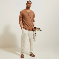 Jules Tee shirt col tunisien matière flammée- T-shirt