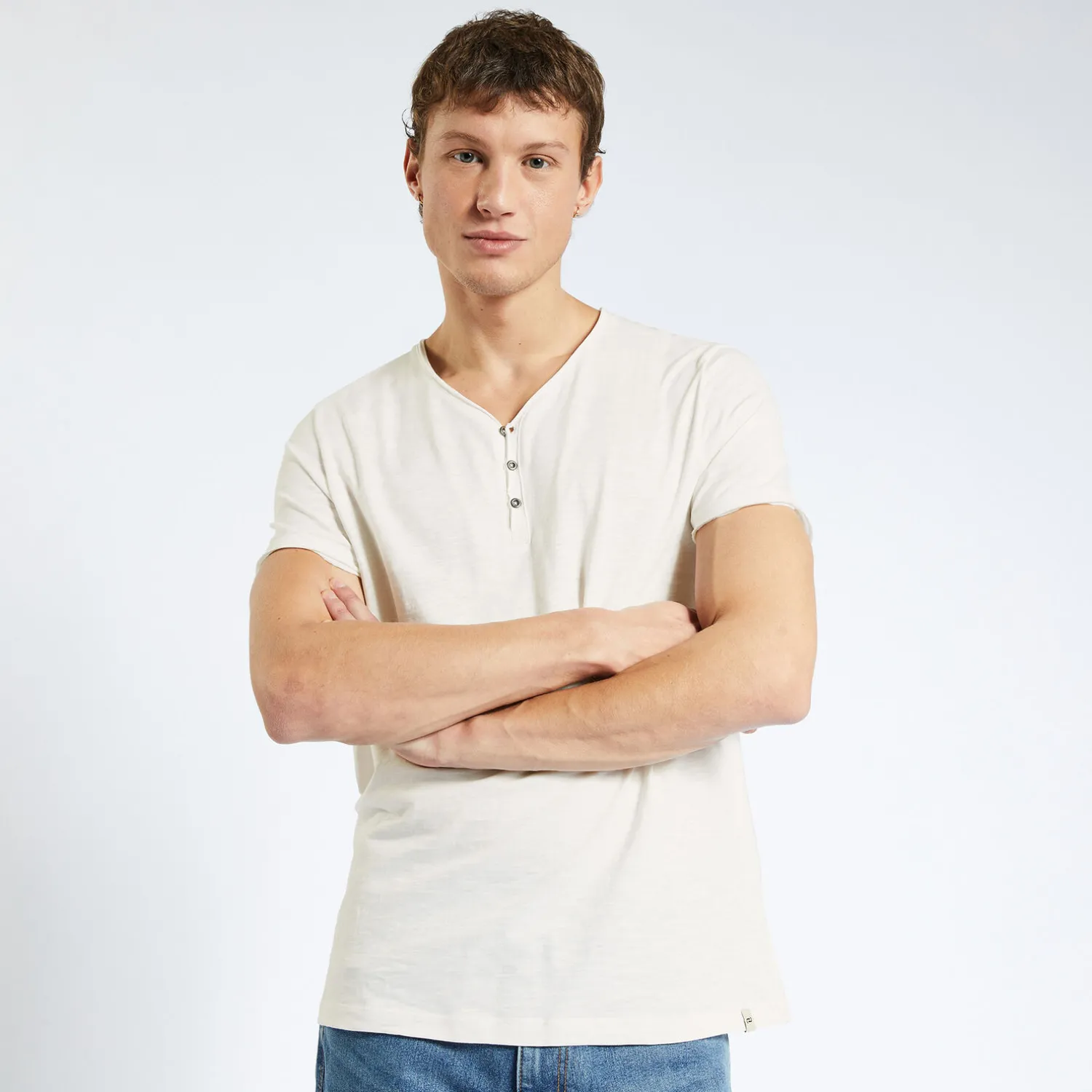 Jules Tee shirt col tunisien matière flammée- T-shirt