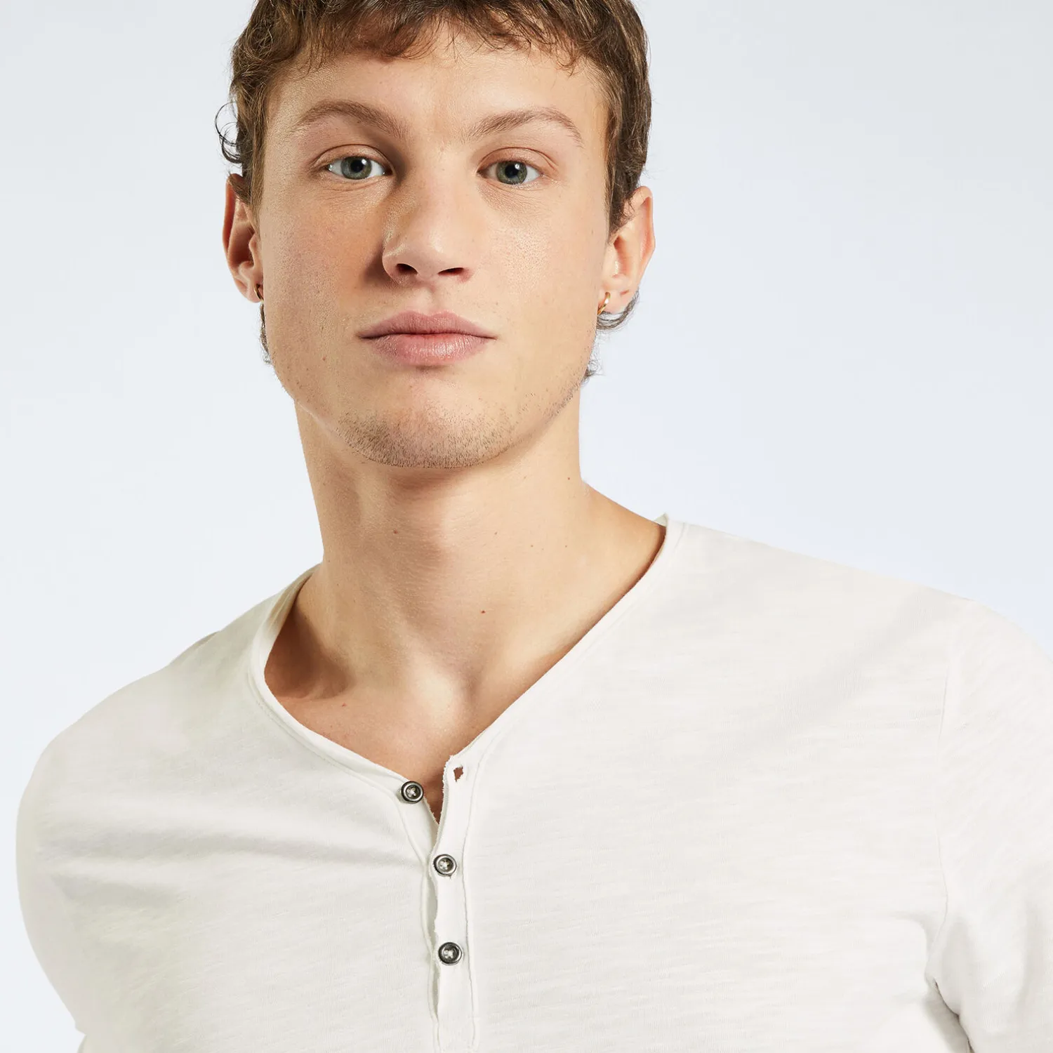 Jules Tee shirt col tunisien matière flammée- T-shirt