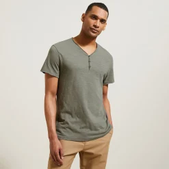 Jules Tee shirt col tunisien matière flammée- T-shirt