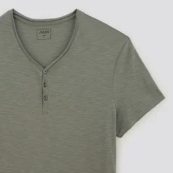 Jules Tee shirt col tunisien matière flammée- T-shirt