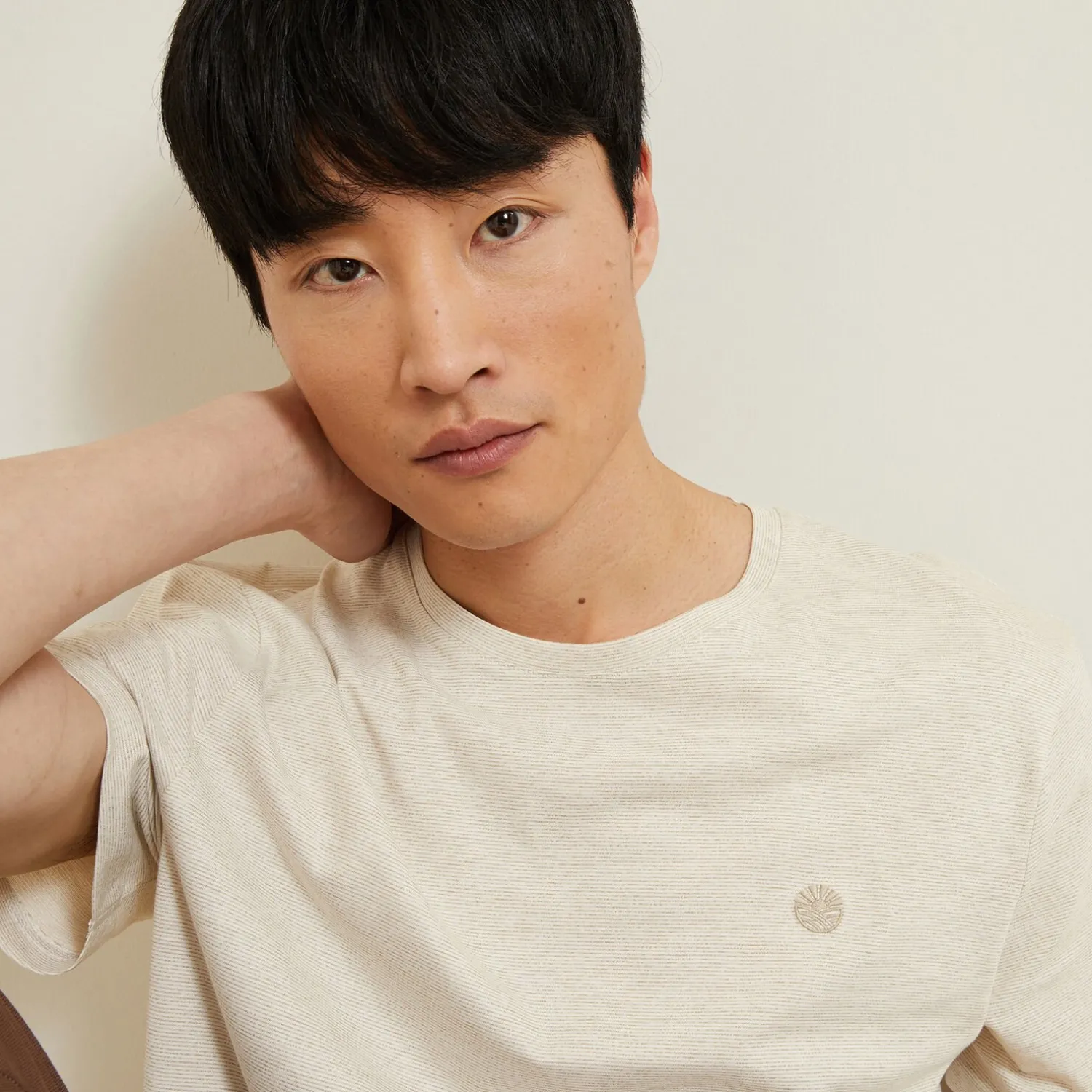 Jules Tee shirt effet microrayé broderie poitrine- Smart Casual|T-shirt