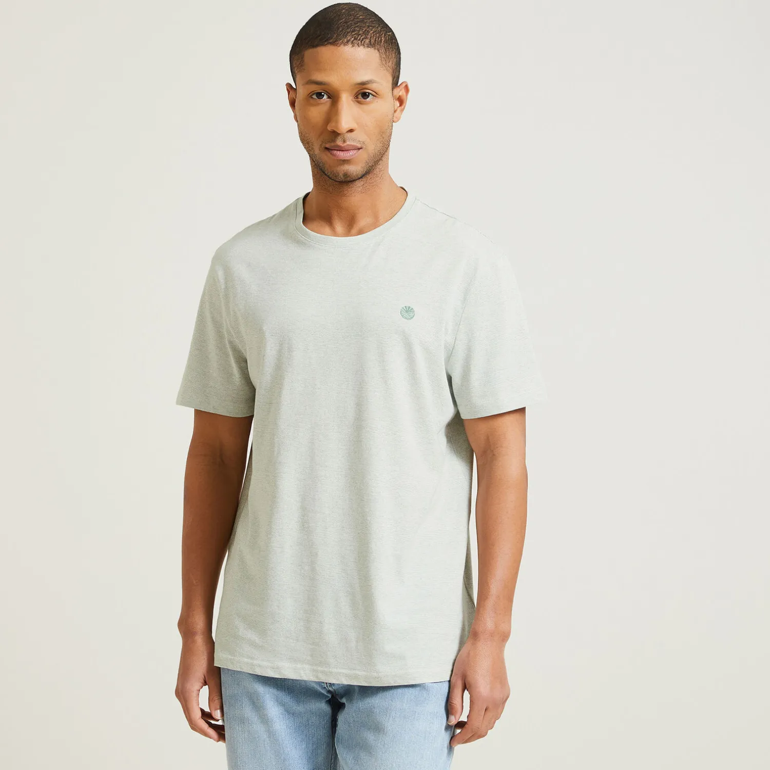 Jules Tee shirt effet microrayé broderie poitrine- T-shirt